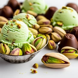 The image features a vibrant, colorful display of pistachios in various forms
