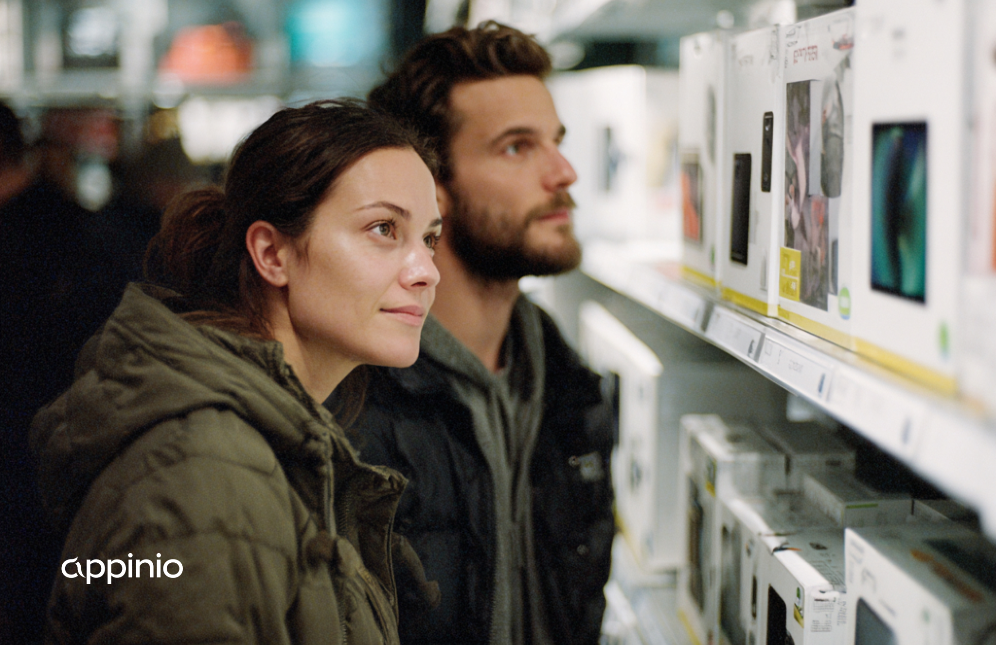 Couple looking at prices for home gadgets